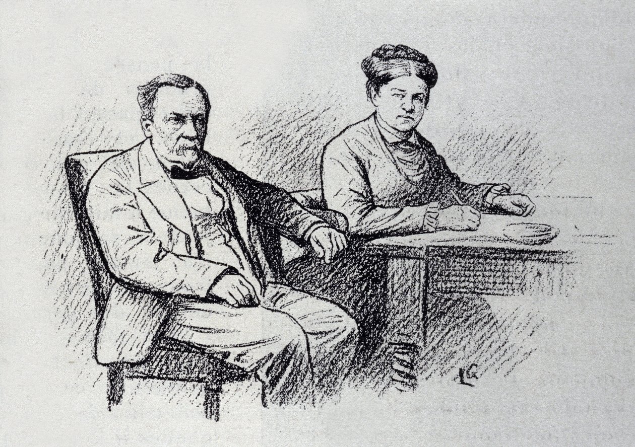 Retrato de Louis Pasteur (1822-1895), químico y físico francés dictando una relación con su esposa Marie Laurent. Boceto de Lucien Laurent-Gsell de Laurent Lucien Gsell