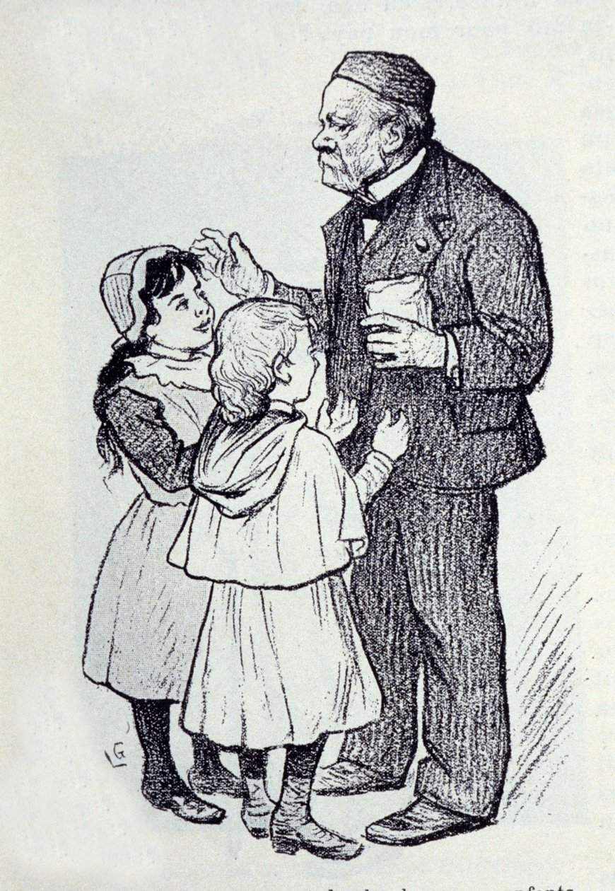 Retrato de Louis Pasteur (1822-1895), químico y físico francés dando dulces a los niños del Instituto. Boceto de Lucien Laurent-Gsell de Laurent Lucien Gsell