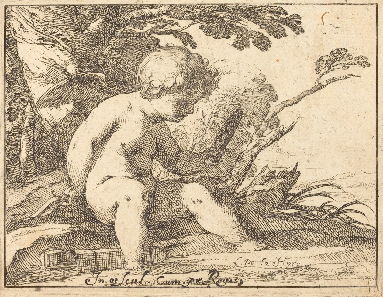 Cupido mirando en un espejo de Laurent de la Hyre
