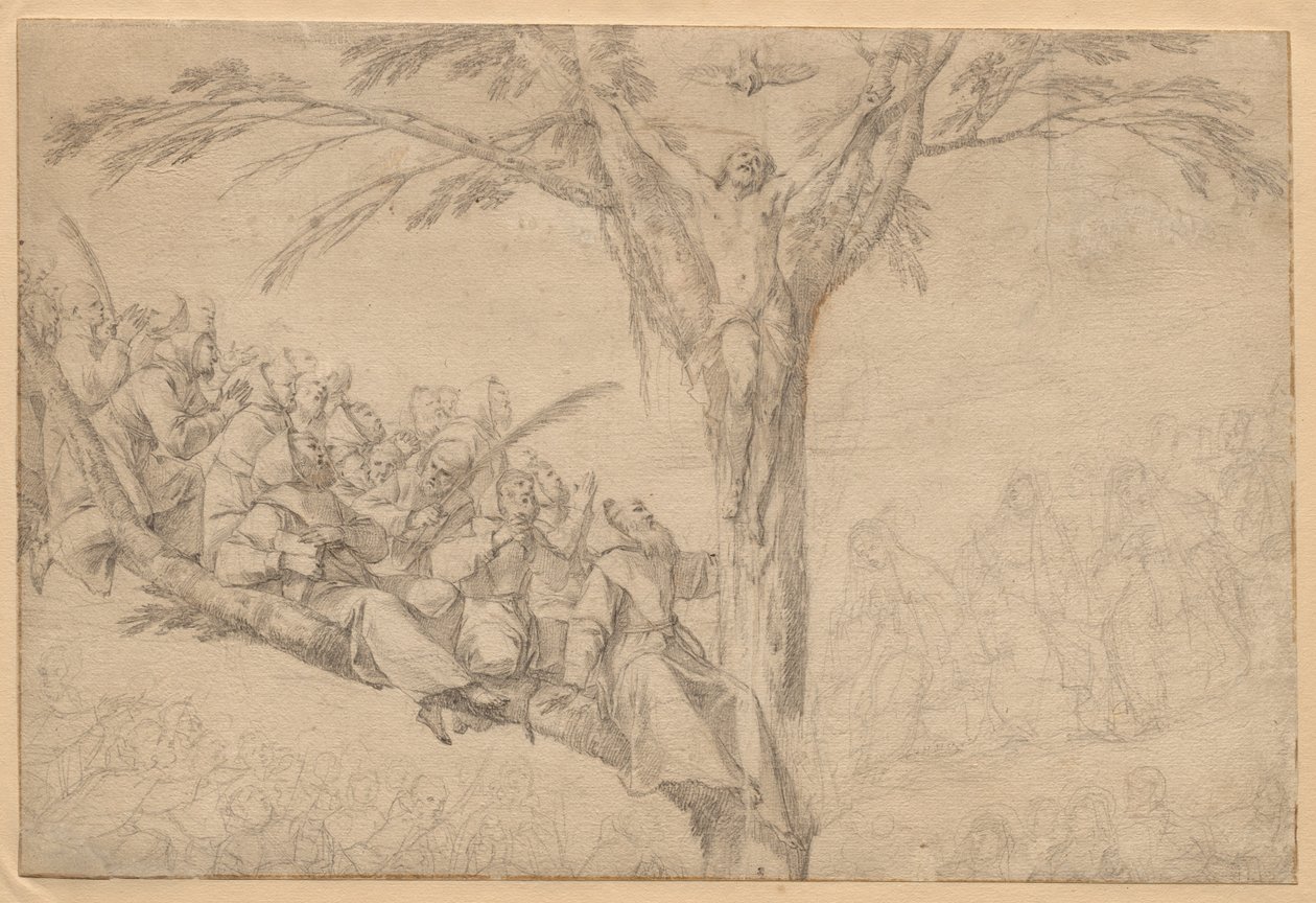 El Cristo crucificado como el árbol de la vida con monjes y monjas, c. 1639 de Laurent de la Hyre