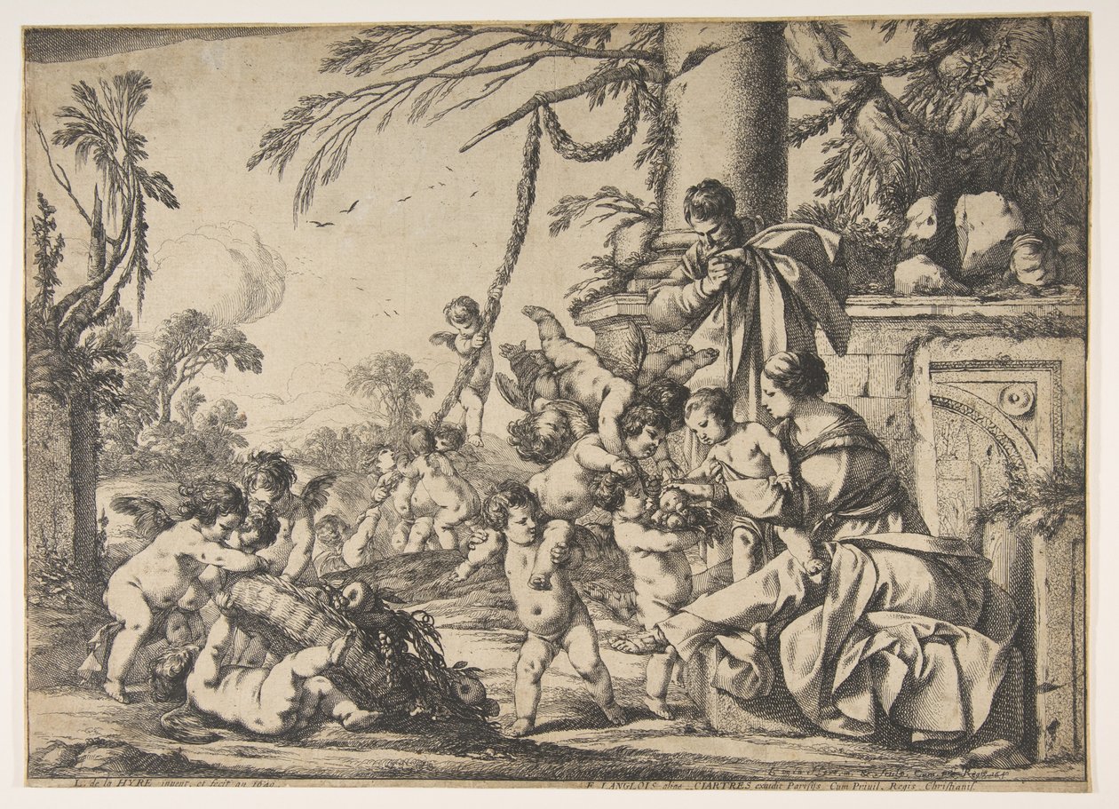 La Virgen y el Niño Jesús servidos por ángeles, 1640 de Laurent de la Hyre