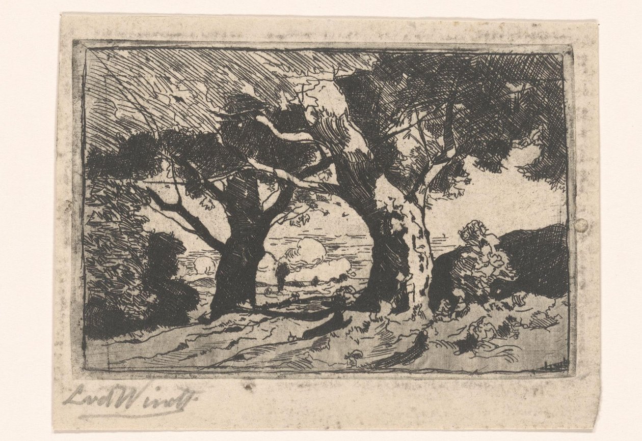 Paisaje con dos grandes árboles de Laurent van der Windt (signed by artist)