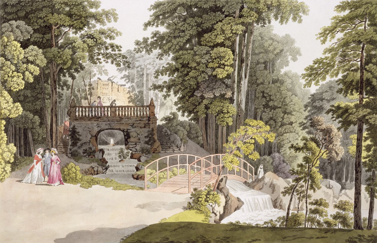 Vista de la cascada en Erlaw, Viena, de 