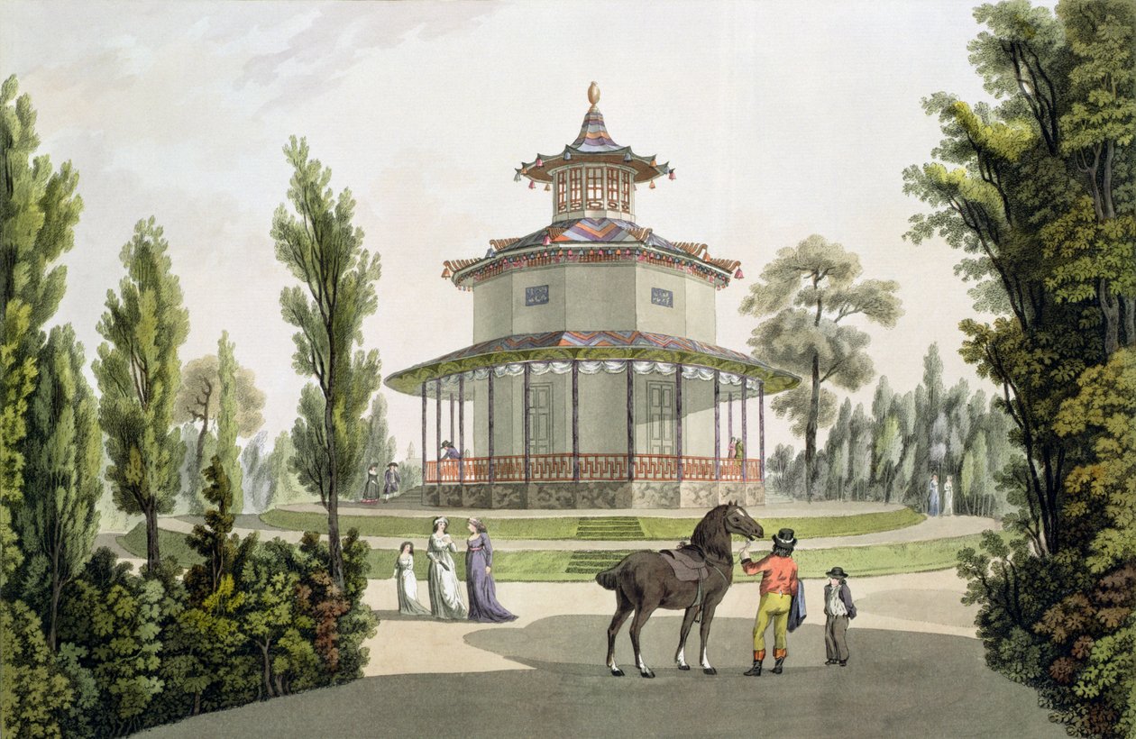Vista de la Casa de Verano China, Palacio de Lichtenstein en Eisgrub, grabado por Johann Ziegler, 1792 de Laurenz Janscha