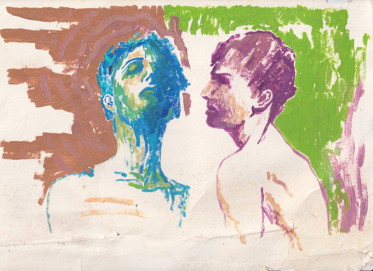 Back to Back, 2025 (acrílico sobre papel de acuarela) de Laurie Michaels