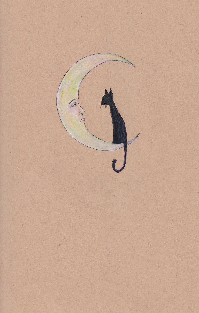 Mateo y la Luna, 2025 (lápiz de color sobre papel entonado) de Laurie Michaels