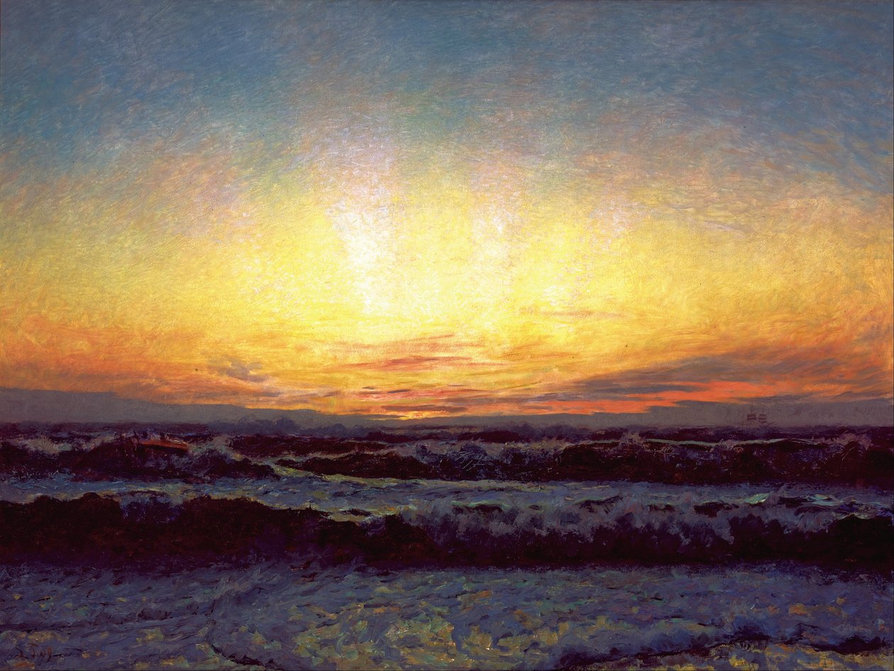 El Mar del Norte en clima tormentoso. Después del atardecer. Højen de Laurits Regner Tuxen