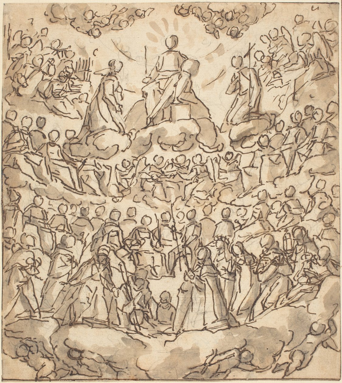 Los benditos en el paraíso con la Virgen y San Juan Bautista ante Dios de Lazzaro Tavarone