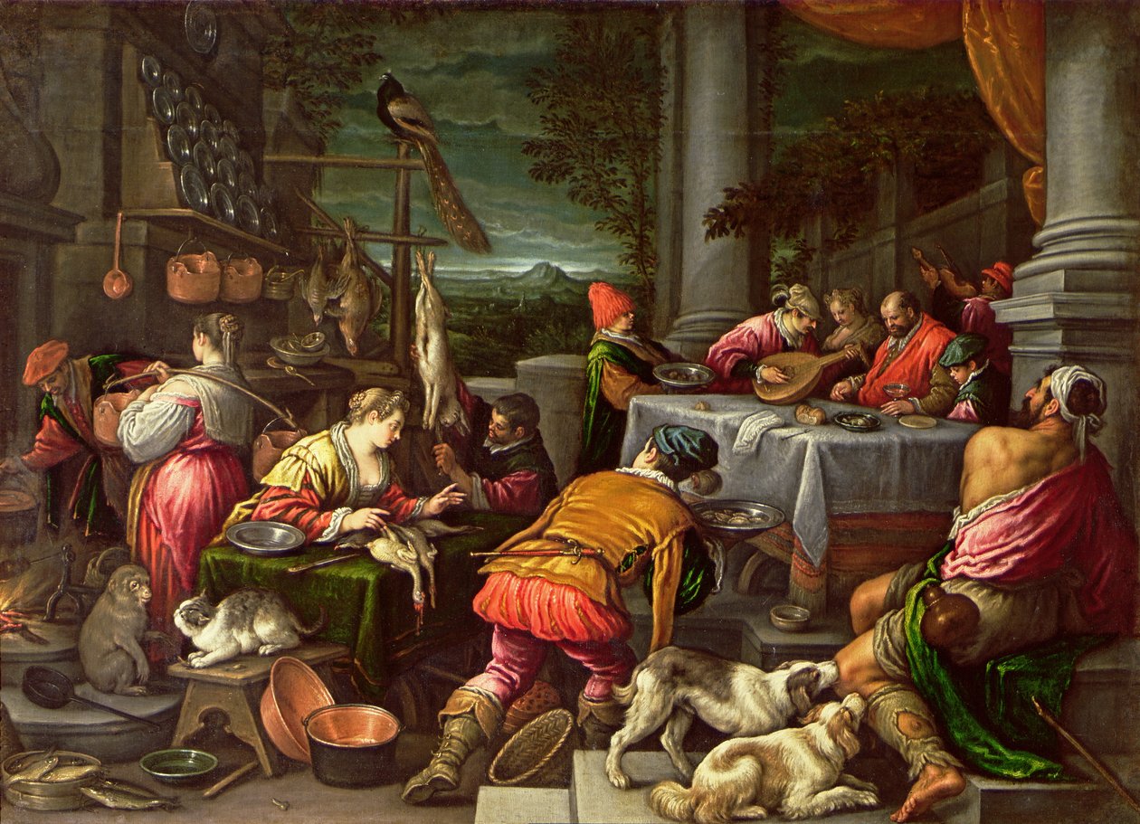 El hombre rico y Lázaro, 1590-95 de Leandro da Ponte Bassano