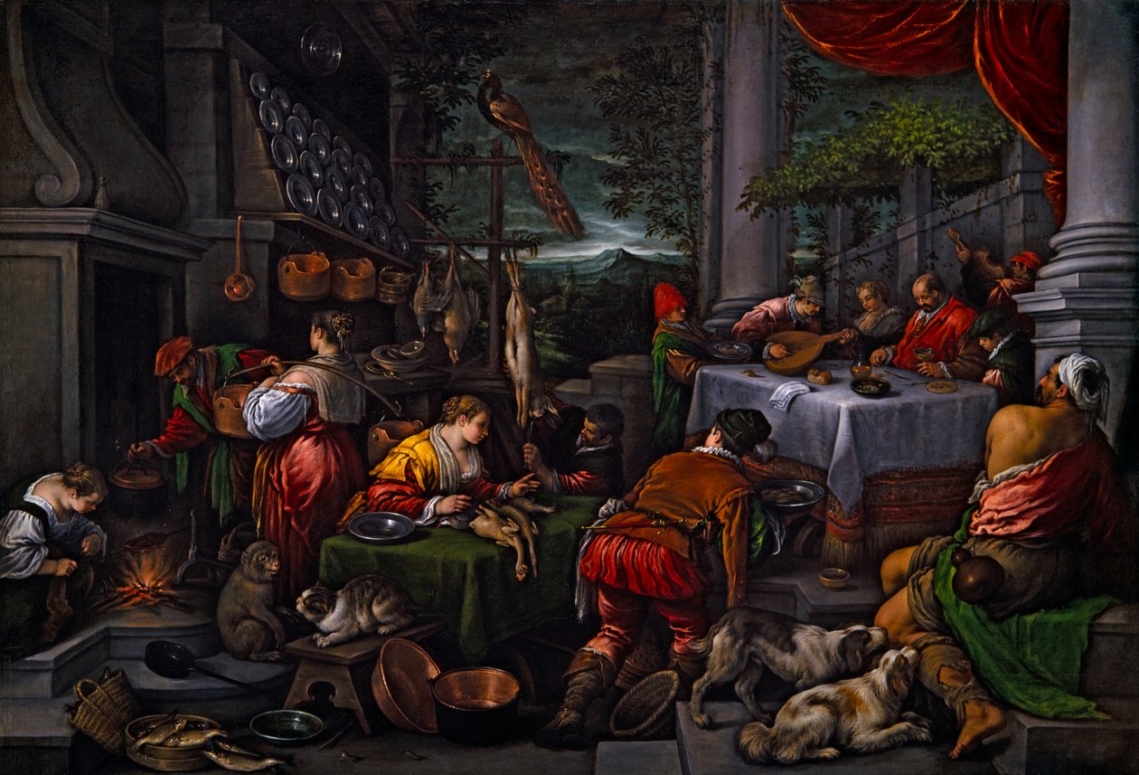 Lázaro y Dives, c.1570 (óleo sobre lienzo) de Leandro Bassano