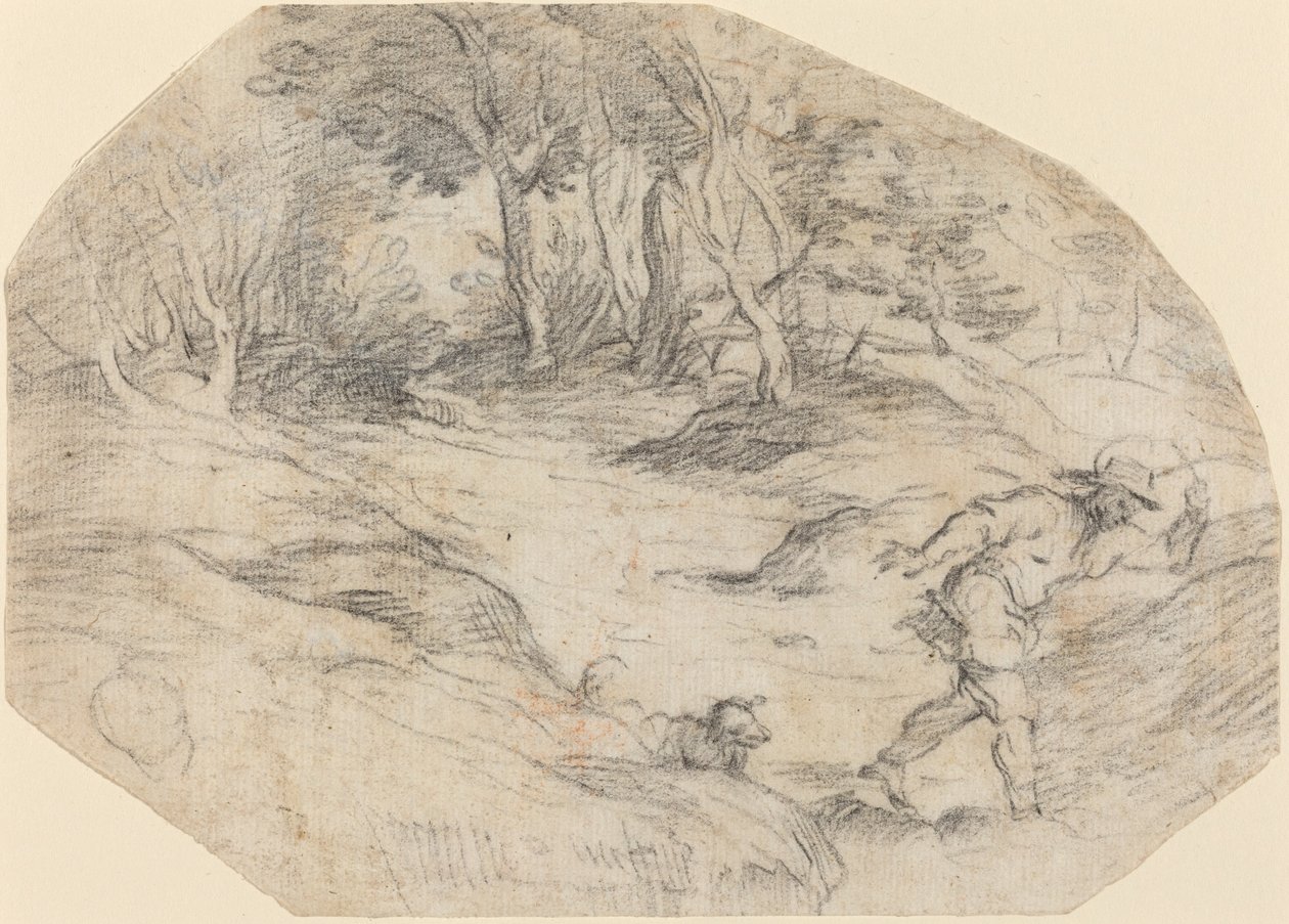 Paisaje con un hombre y un perro de Leandro Bassano after Titian