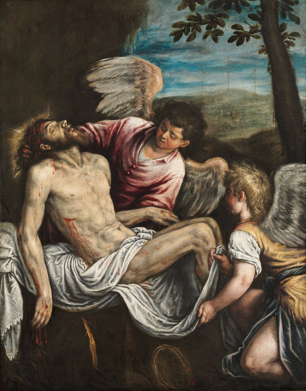 Cristo muerto con ángeles, c. 1580 (óleo sobre lienzo) de Leandro da Ponte Bassano