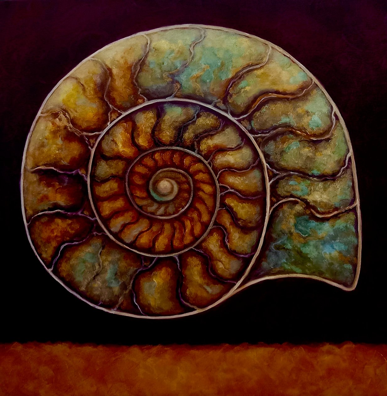 Ammonite dorado y burdeos, 2021 de Lee Campbell