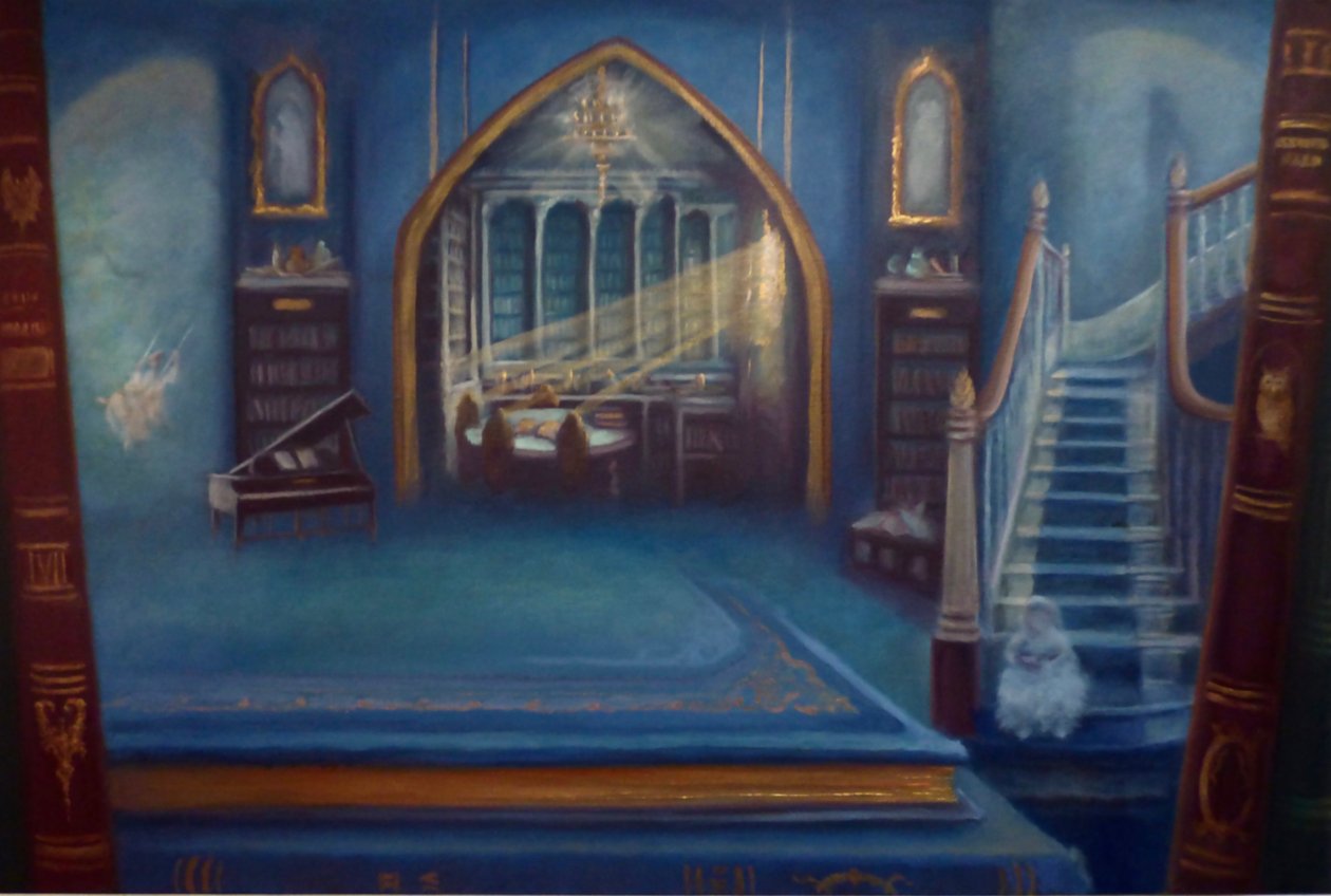 Biblioteca encantada, 2024 (óleo sobre lienzo) de Lee Campbell