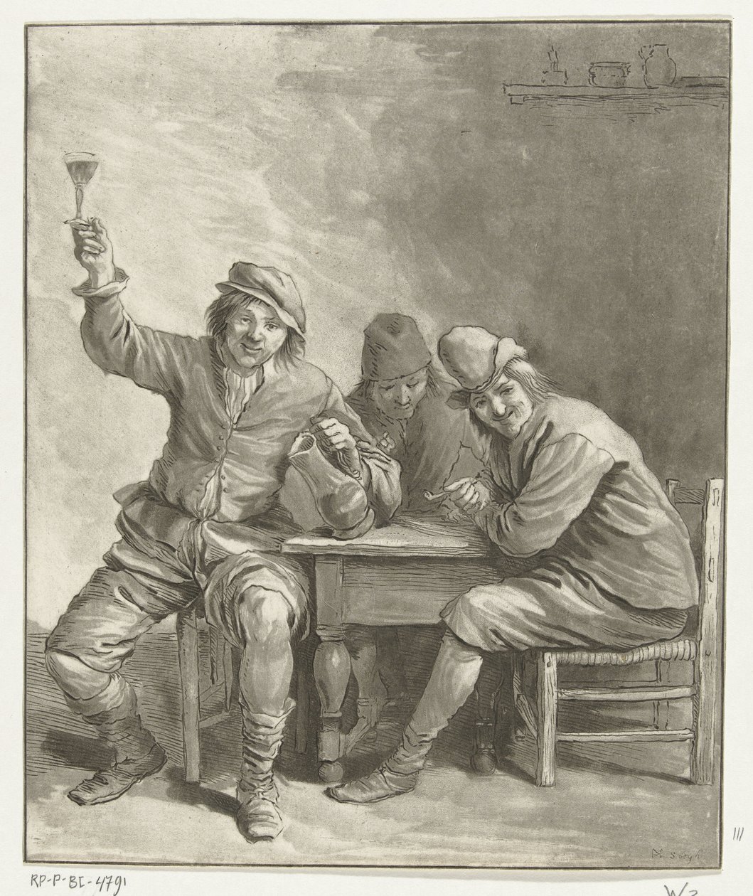 Tres hombres en la mesa fumando y bebiendo de Leendert Brasser (signed by artist)