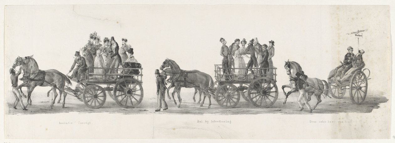Invitación a un concierto, el baile y estudiantes borrachos, 1835 Concierto de invitación / Baile en Inteekening / Deus nobis haec otia fecit (título sobre objeto) Las actuaciones individuales que ascienden en poder de S.H. Estudiantes del Leidsche Hoogesc de Leendert Springer (I)