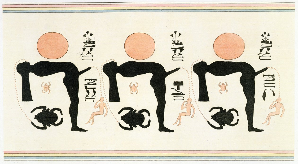 Fresco erótico de Byban el Molouk, Tebas, de "Descripciones de Egipto" de Edmonde Francois Jomard, publicado en 1809-22 (litografía en color) de Legentil (after)