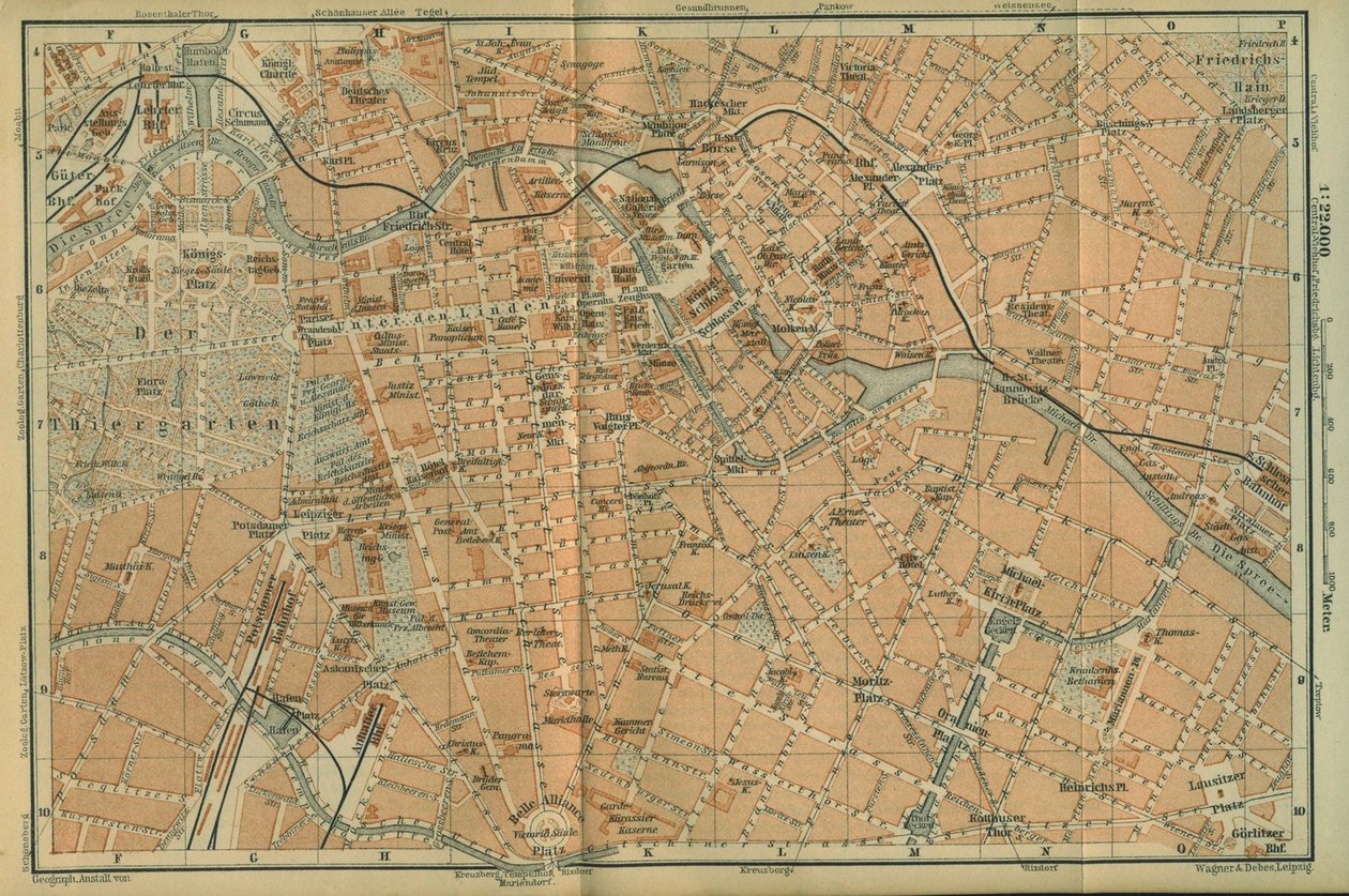 Mapa del centro de Berlín, de una guía de viajes Baedeker