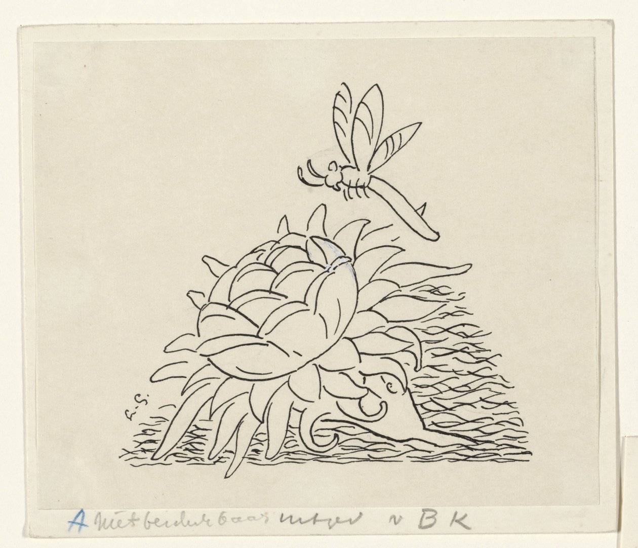 Flor con libélula de Leo Gestel (signed by artist)