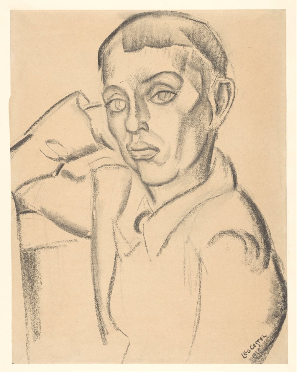 Un joven apoya la cabeza en su mano de Leo Gestel (signed by artist)