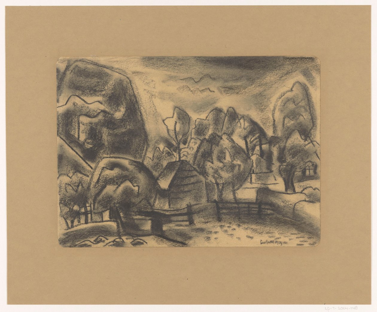 Paisaje con granja entre árboles de Leo Gestel (signed by artist)