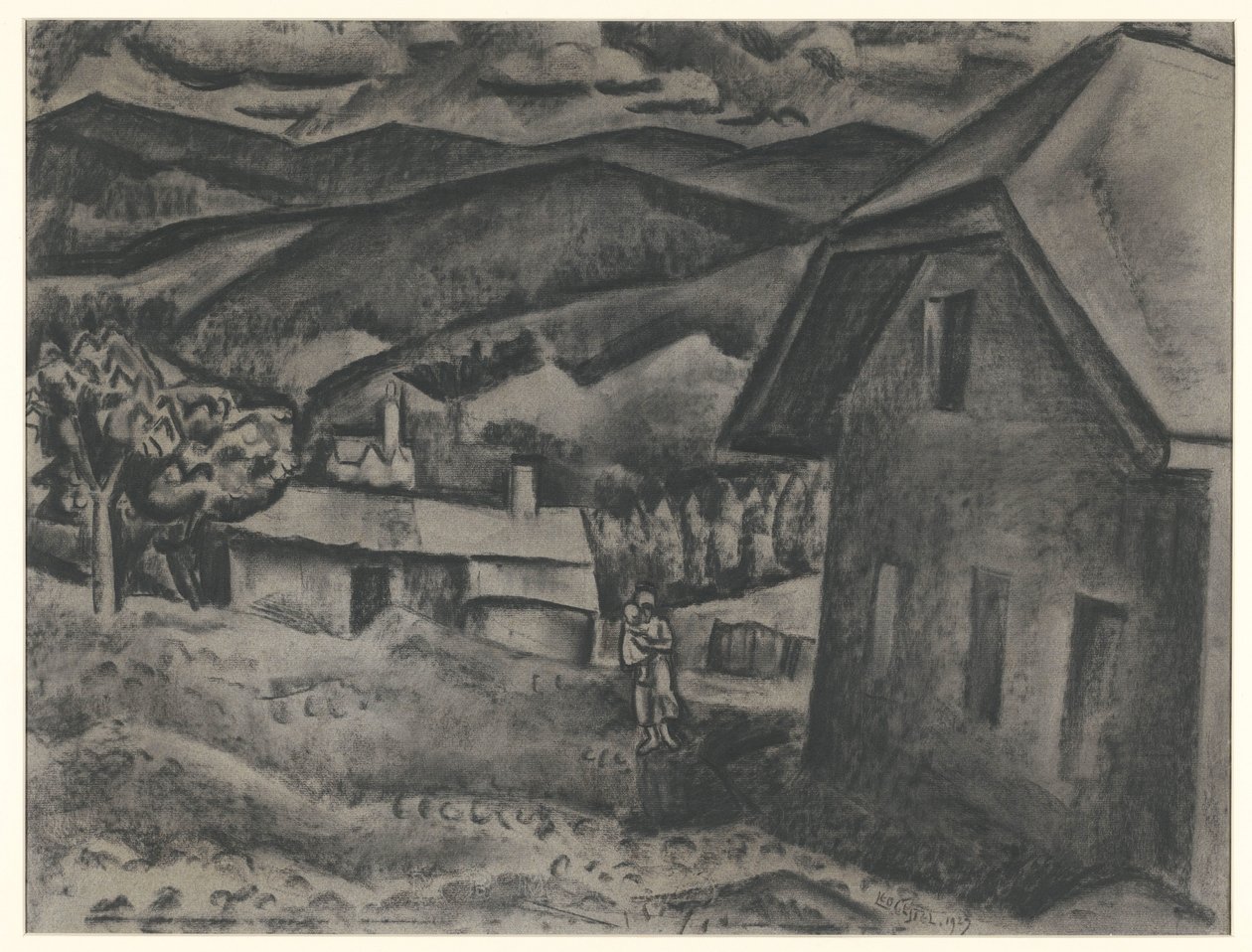 Paisaje con mujer con niño delante de una casa de Leo Gestel (signed by artist)