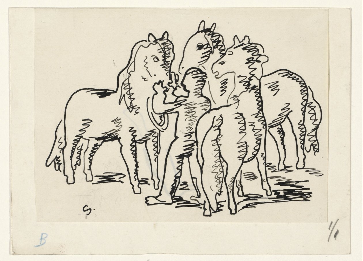 Hombre con tres caballos de Leo Gestel (signed by artist)