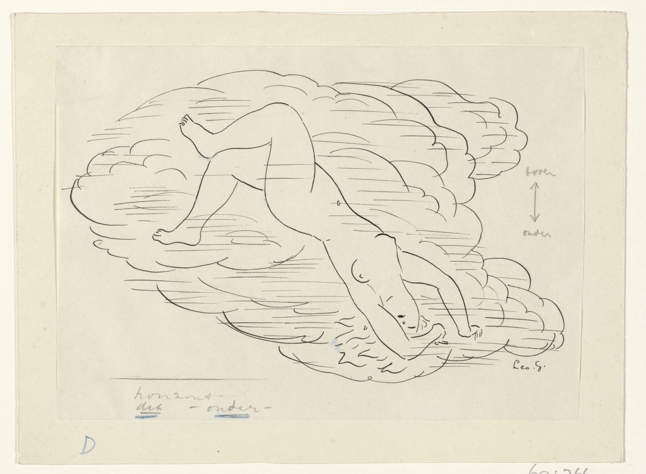 Mujer desnuda en las nubes de Leo Gestel (signed by artist)