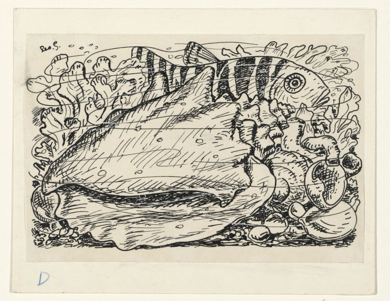 Peces y conchas en el agua de Leo Gestel (signed by artist)