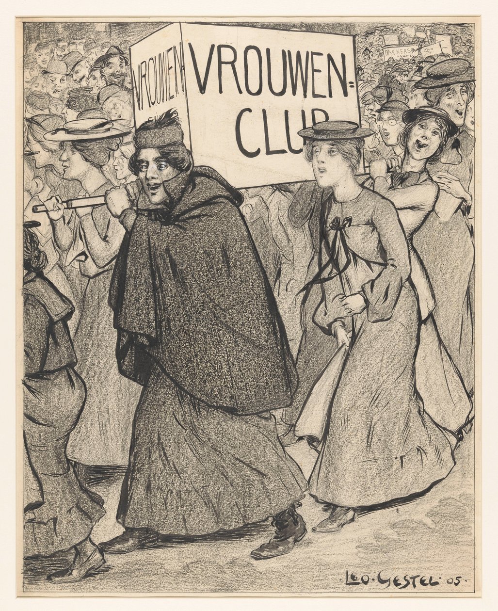 Mujeres en un desfile de clubes femeninos de Leo Gestel (signed by artist)
