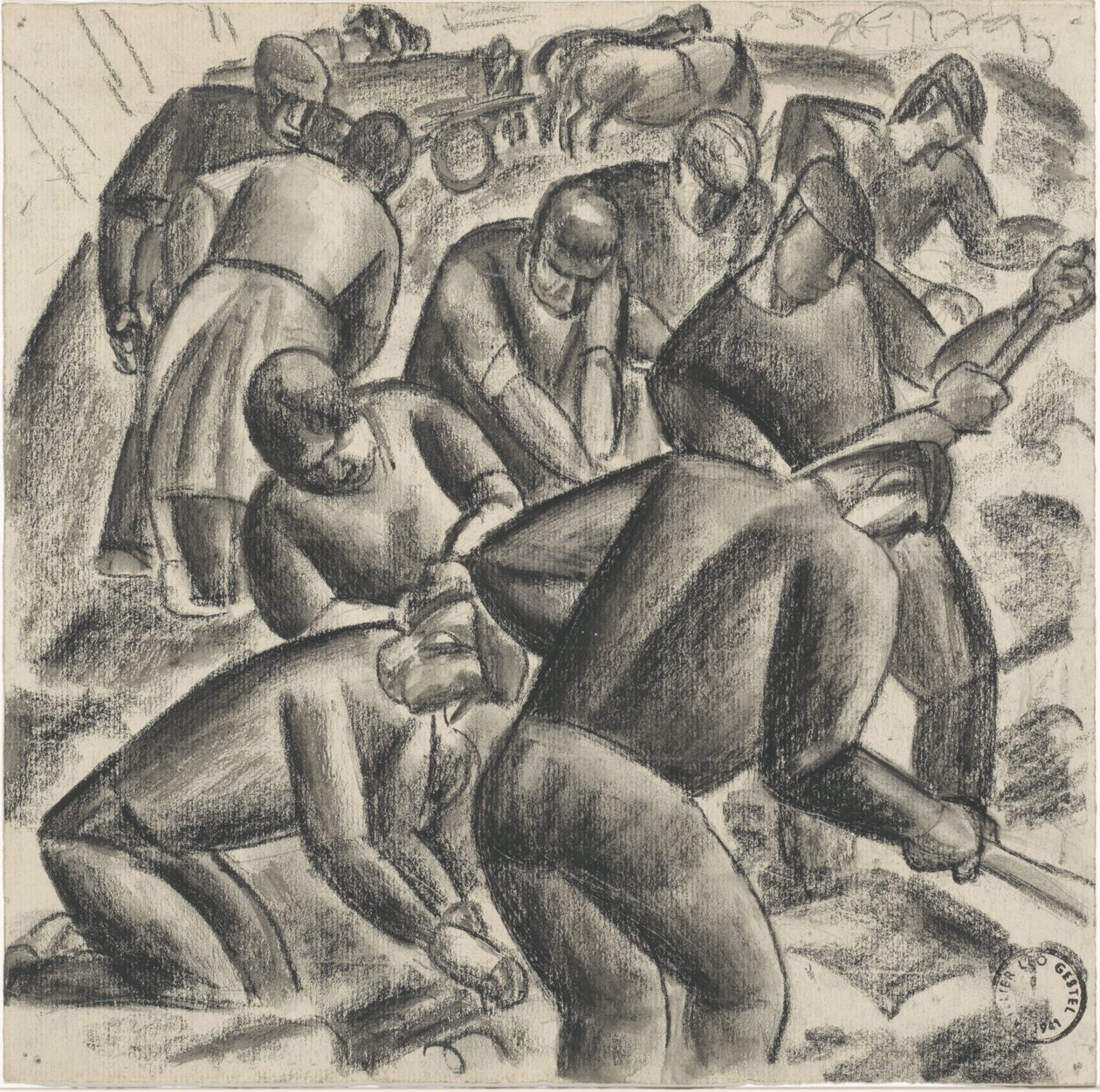 Cosechadores de patatas trabajando en el campo de Leo Gestel