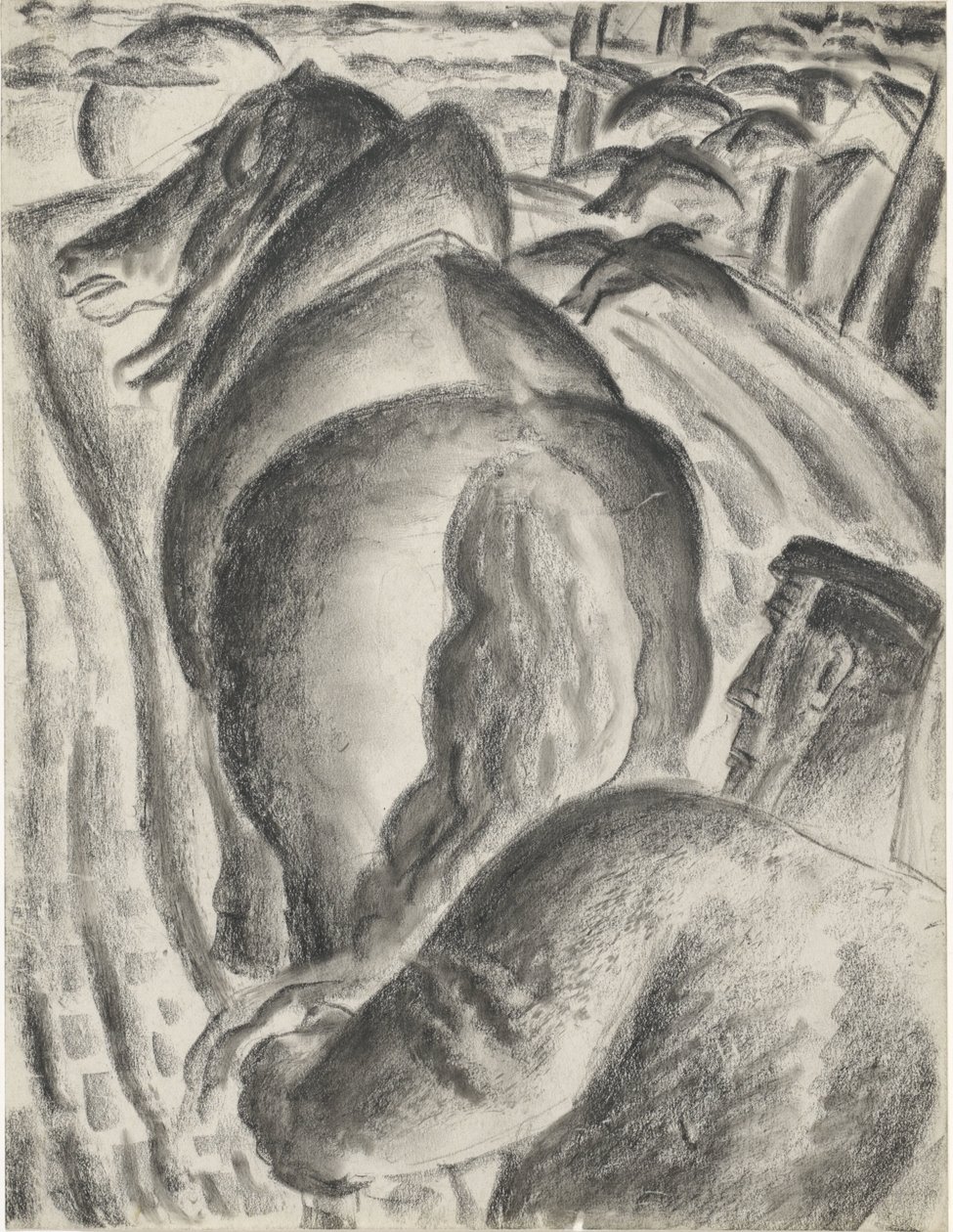 Agricultor con arado y caballo de tiro de Leo Gestel