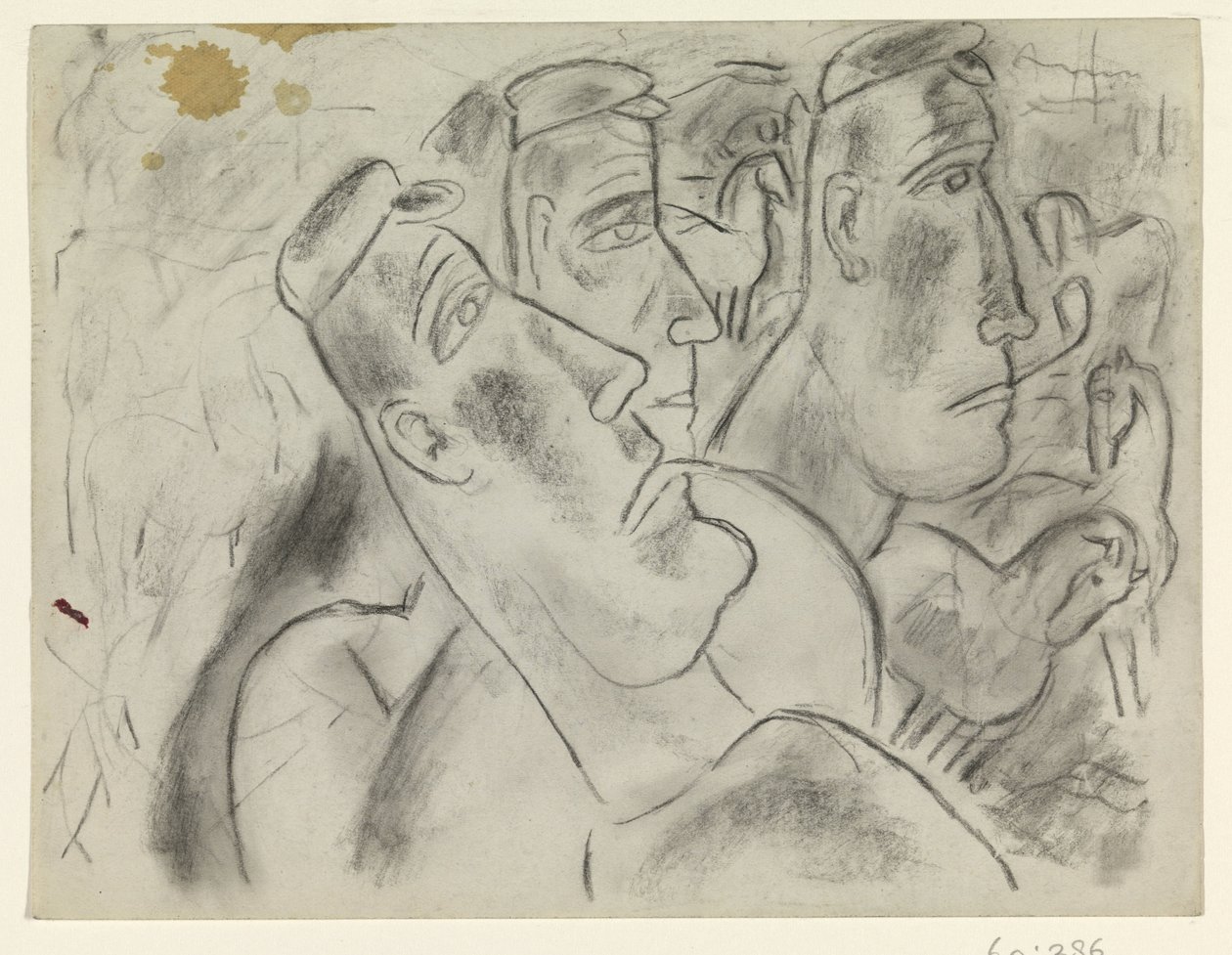 Tres granjeros en un prado con caballos de Leo Gestel