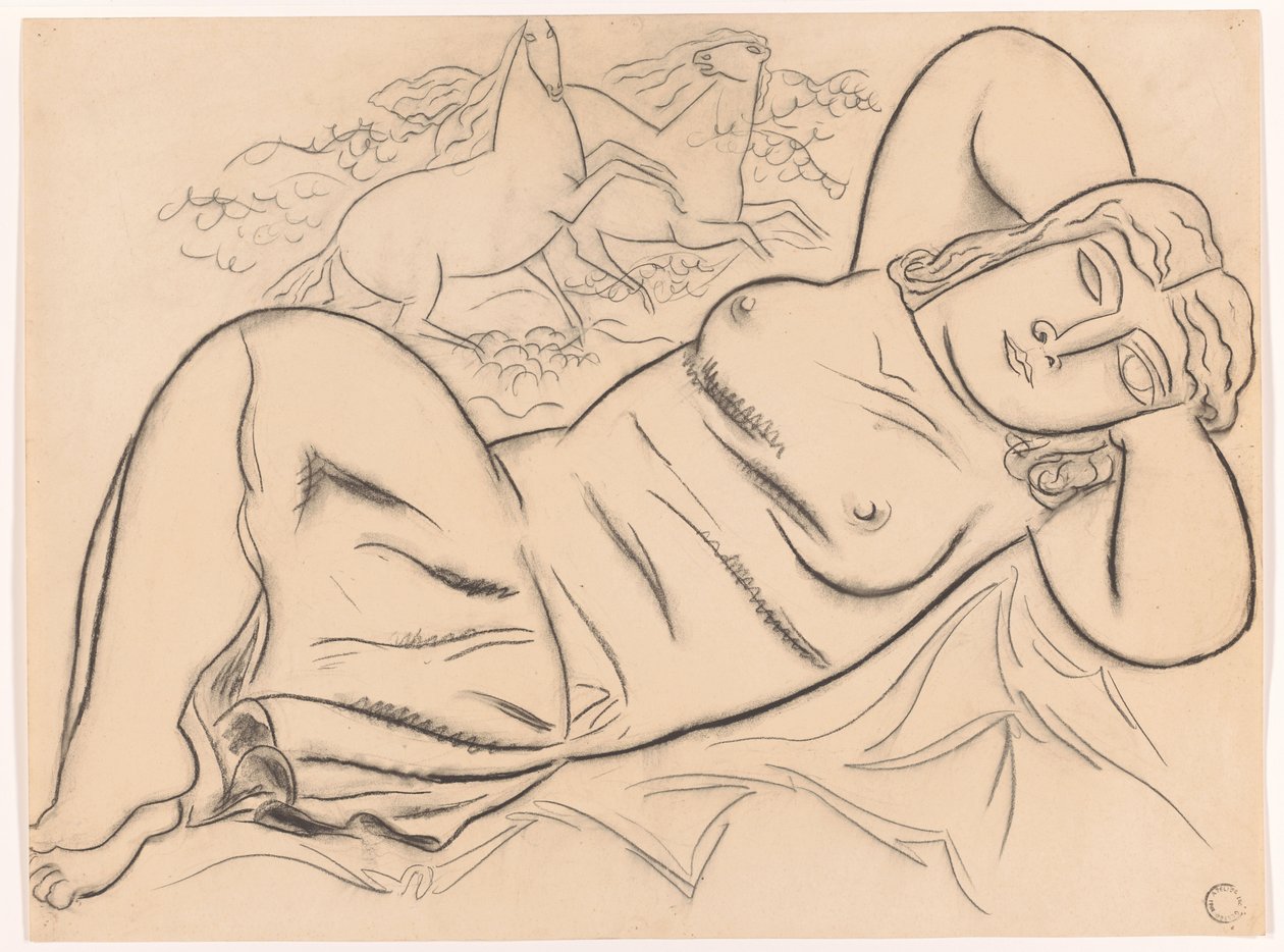Mujer desnuda recostada con caballos de Leo Gestel