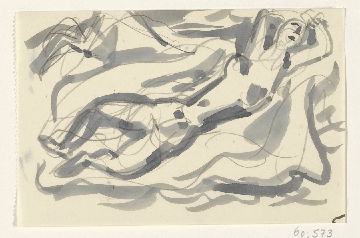 Mujer y caballo desnudos en el mar de Leo Gestel
