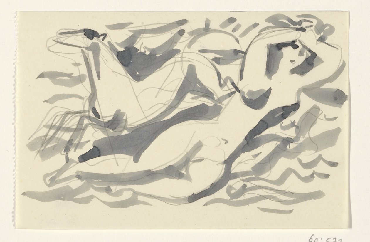 Mujer y caballo desnudos en el mar de Leo Gestel