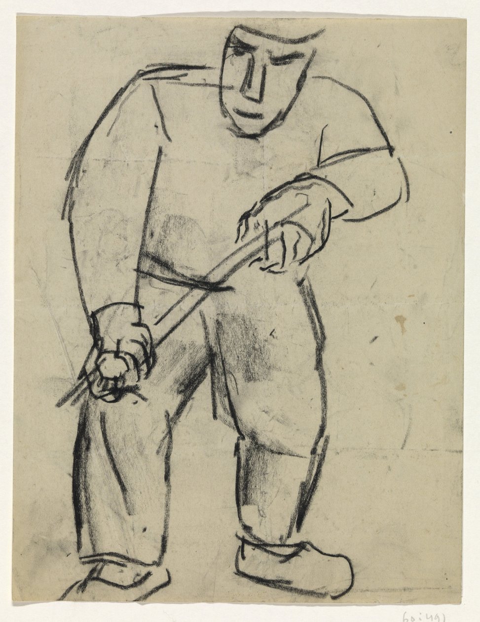 Hombre de pie con bastón en las manos de Leo Gestel