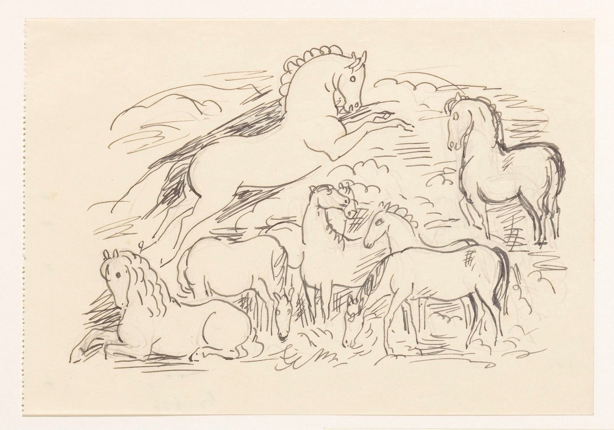 Hoja de estudio con ocho caballos de Leo Gestel