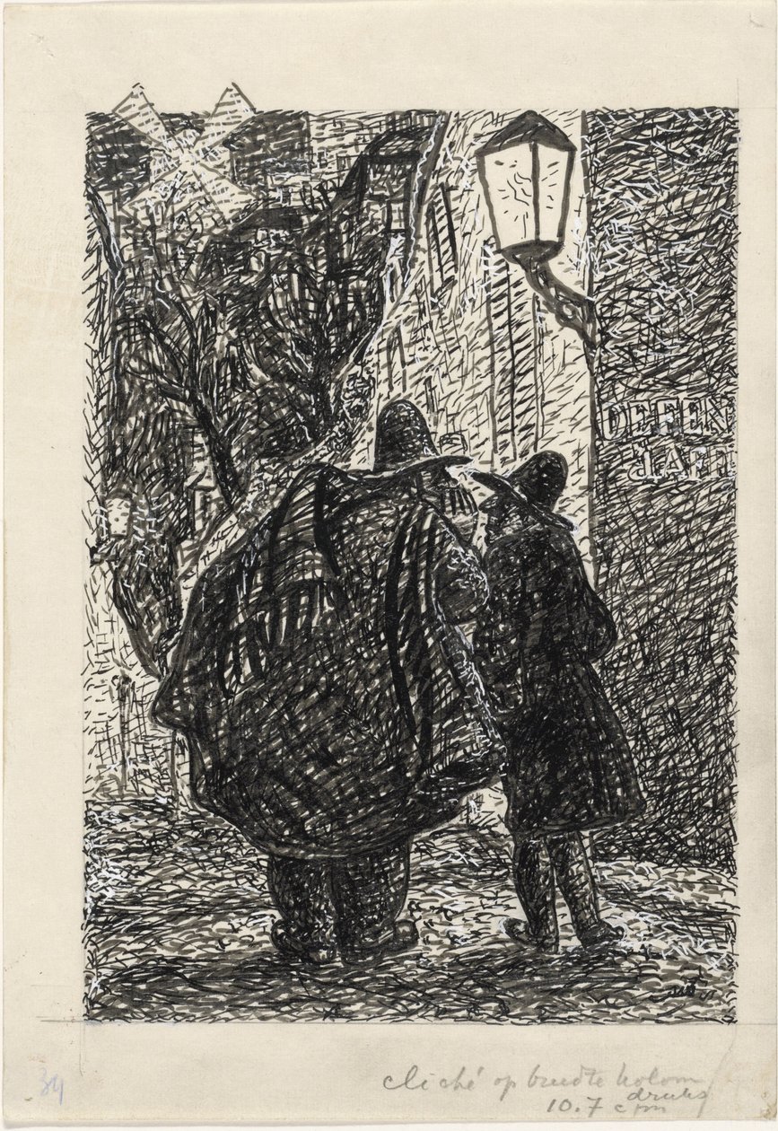 Dos hombres en la calle en la oscuridad de Leo Gestel