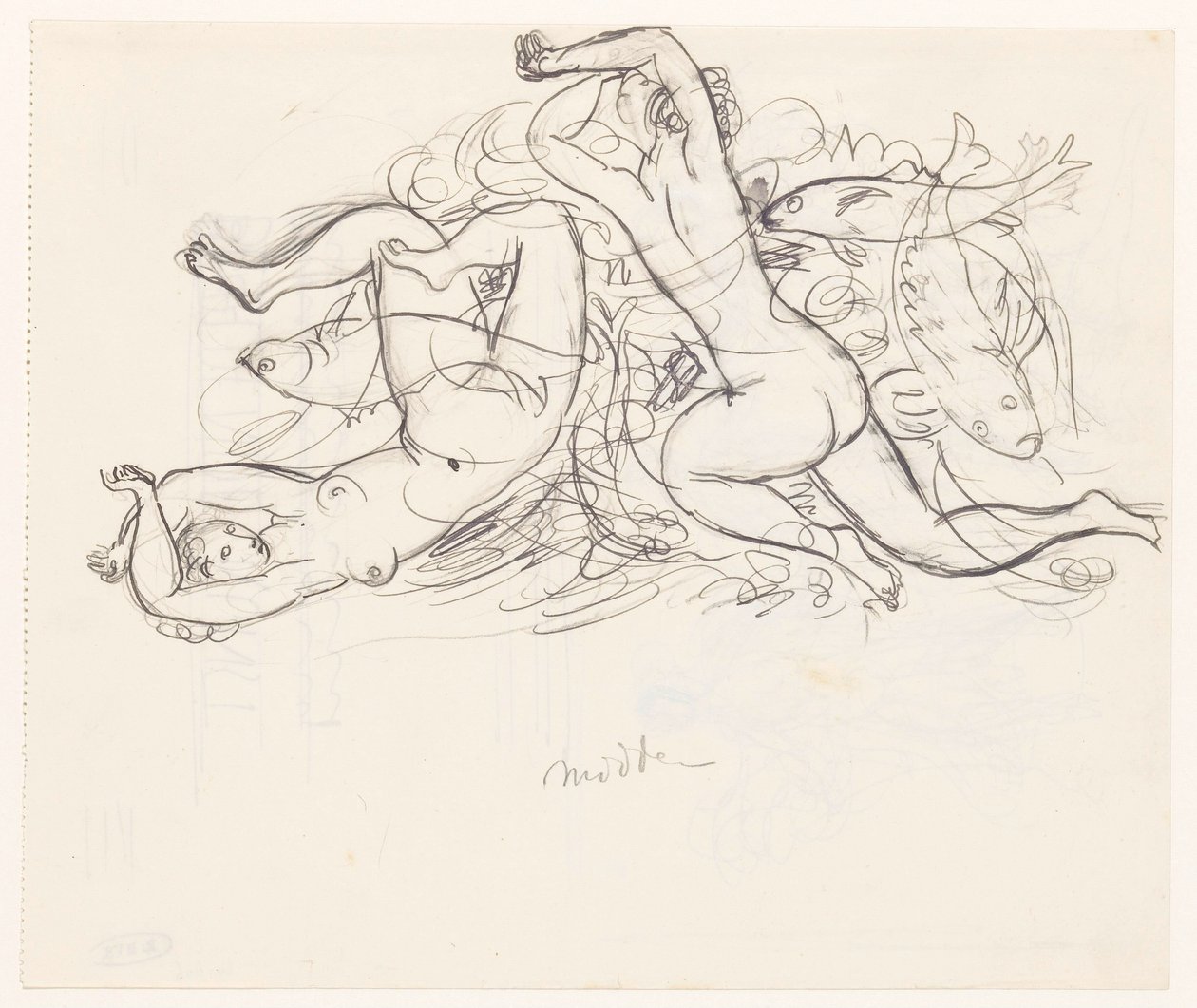 Dos mujeres desnudas y tres peces de Leo Gestel