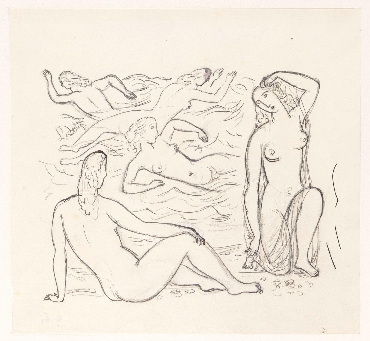 Cinco mujeres desnudas, en el surf o en la playa de Leo Gestel