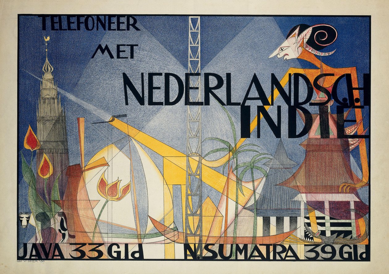 Poster Telefoneer met Nederlandsch-Indië (Teléfono con las Indias Orientales Holandesas)
Teléfono con las Indias Orientales Holandesas (...) (título en el objeto) de Leo Visser