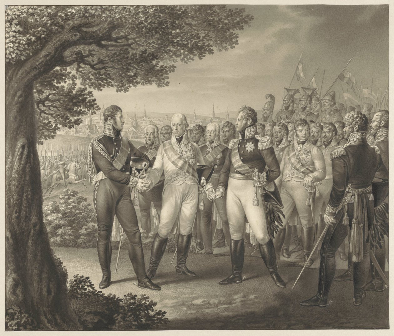Primera reunión de los Reyes Aliados con sus ministros en Praga, 18 de agosto de 1813 de Leo Wolf