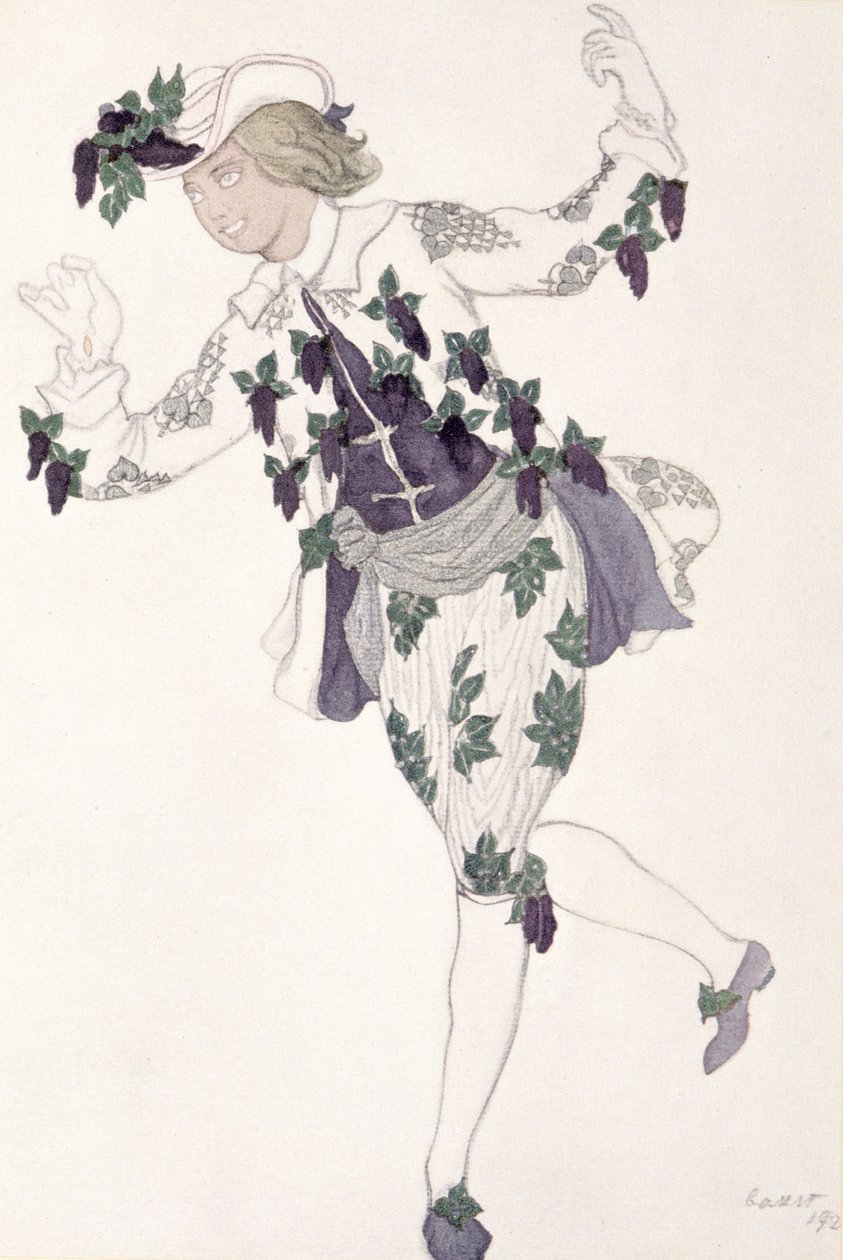 Diseño de vestuario para el paje de la Hada Lila, de La Bella Durmiente, 1921 de Leon Bakst