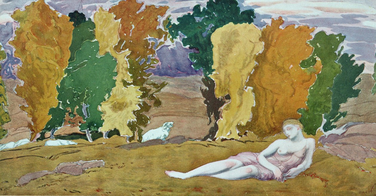 Diseño para un panel decorativo, de Daphnis y Chloe, c.1912 de Leon Bakst