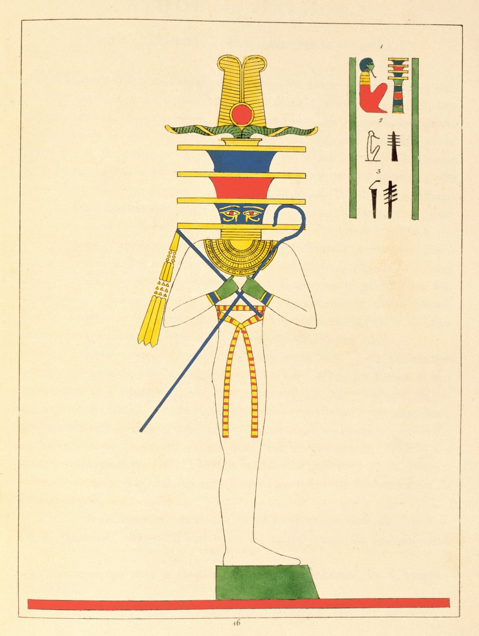 El dios Ptah, ilustración de Pantheon egyptien: colección de personajes mitológicos del Antiguo Egipto por Jean-Francois Champollion, publicado 1823-25 de Leon Jean Joseph Dubois