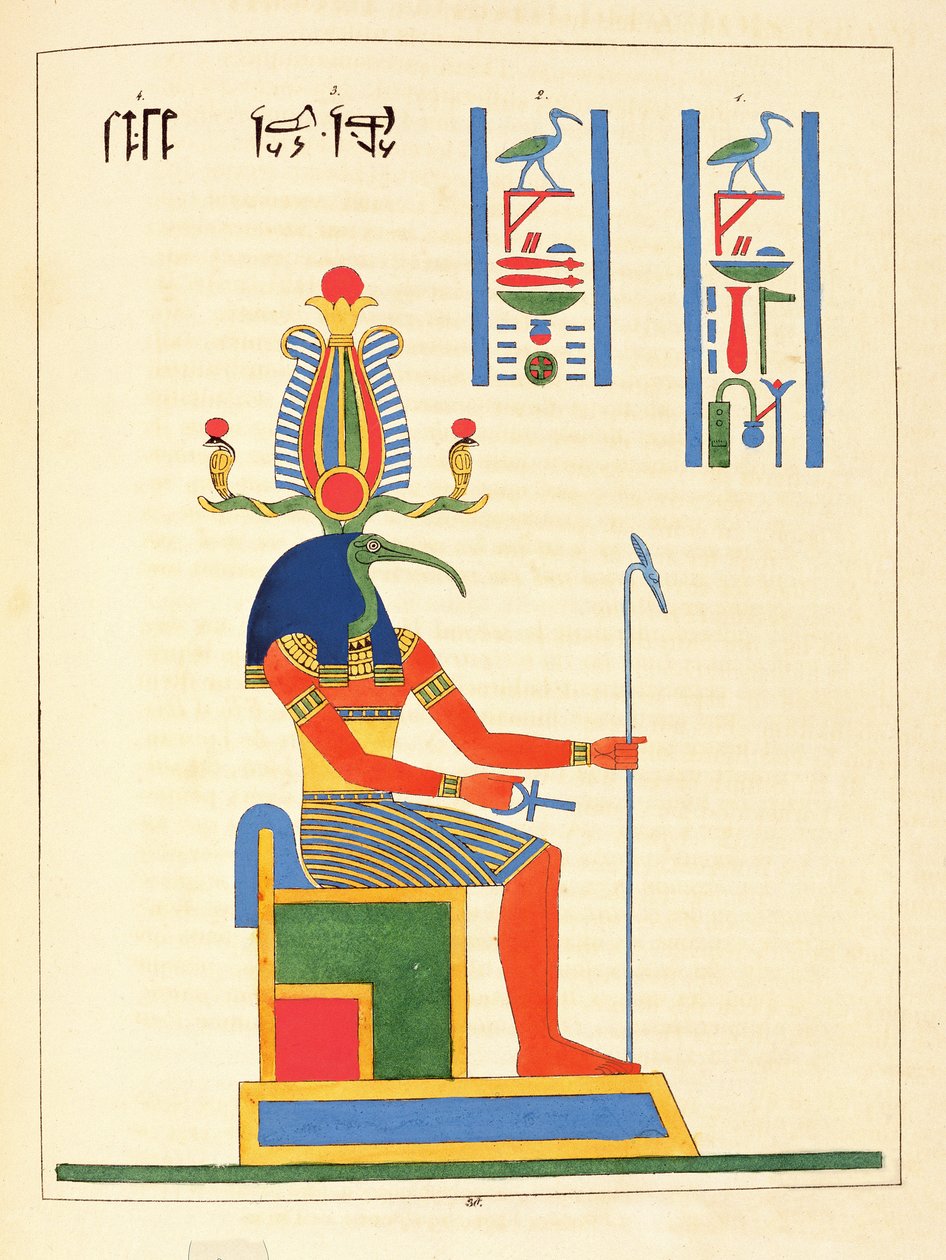 El dios Thoth, ilustración de Pantheon egyptien: colección de personajes mitológicos del Antiguo Egipto por Jean-Francois Champollion, publicado 1823-25 de Leon Jean Joseph Dubois