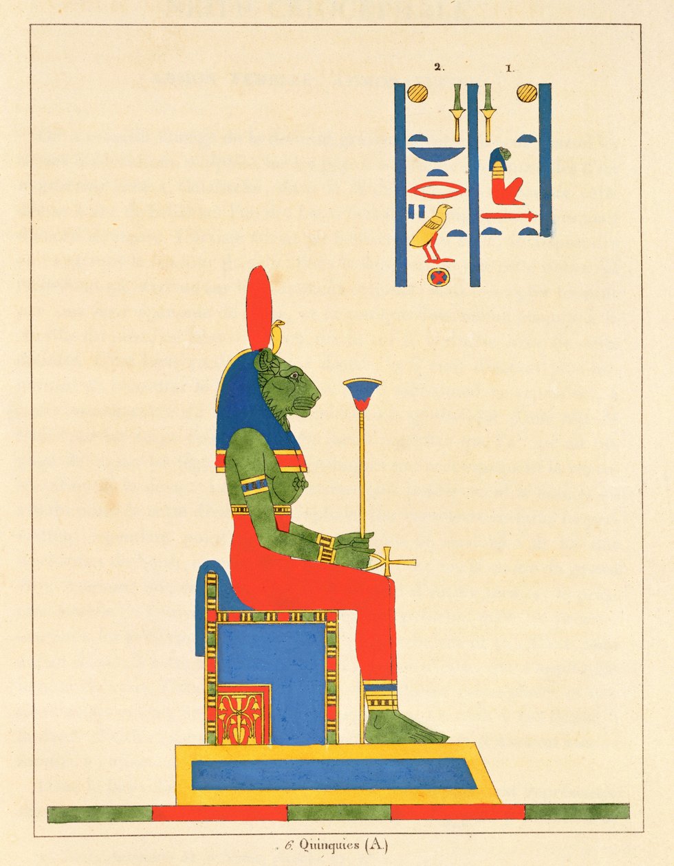 La diosa Sekhmet, ilustración de Pantheon egyptien: colección de personajes mitológicos del Antiguo Egipto por Jean-Francois Champollion, publicado 1823-25 de Leon Jean Joseph Dubois