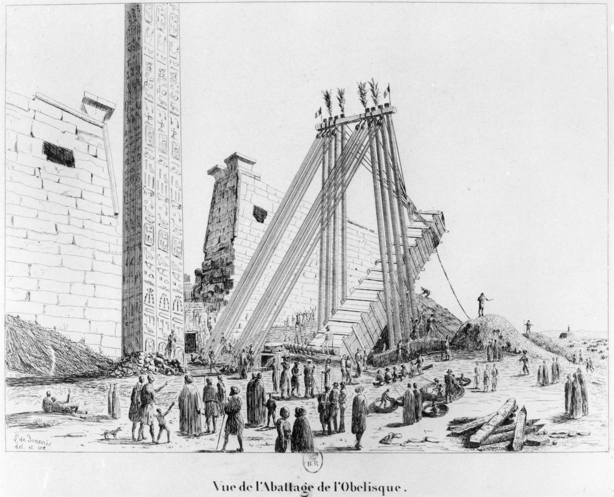 Desmontando el obelisco del Templo de Luxor, de Campagne Pittoresque de Luxor, 1835 de Leon de Joannis
