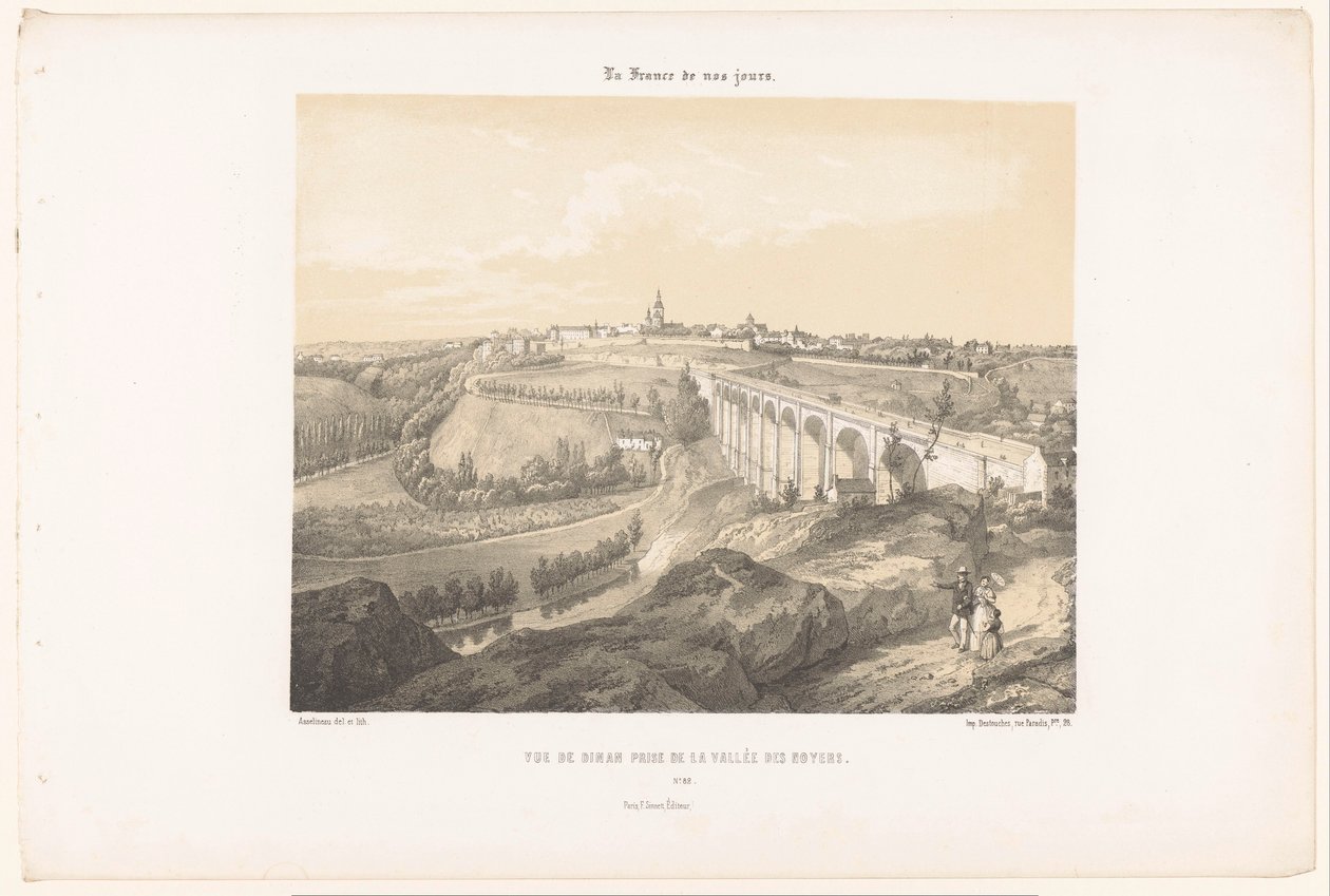 Vista de Dinan y del viaducto sobre el río Rance
Vue de Dinan prise de la Vallée des Noyers (título en el objeto)
Francia contemporánea (título de la serie)
La France de nos jours (título de la serie en el objeto) de Leon Auguste Asselineau